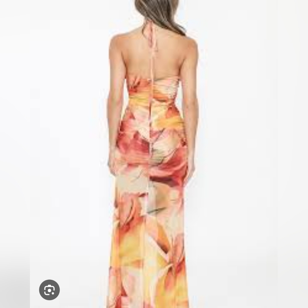 Zara Backless Strapless Maxi Dress in Peach, Coral and Yellow